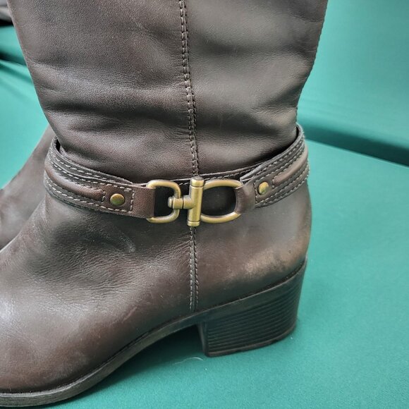 Bandolino leather wide calf tall knee-high boots brown EUC size 10M Bdulla style - Picture 2 of 9